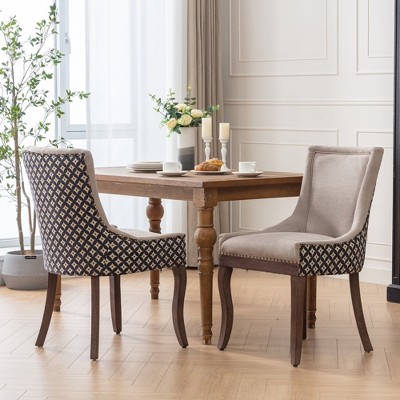 LOVMOR 22.8"Ultra Side Dining Chair, Thickened fabric chairs with neutrally toned solid wood legs,  Set of 2, Beige