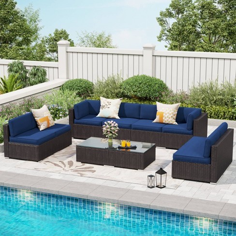 Super patio patio furniture 8 piece outdoor best sale furniture set wicker sectional furniture with storage table