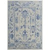 Ivory and Blue Wool Floral Hand Knotted Area Rug With Fringe - 4 of 4