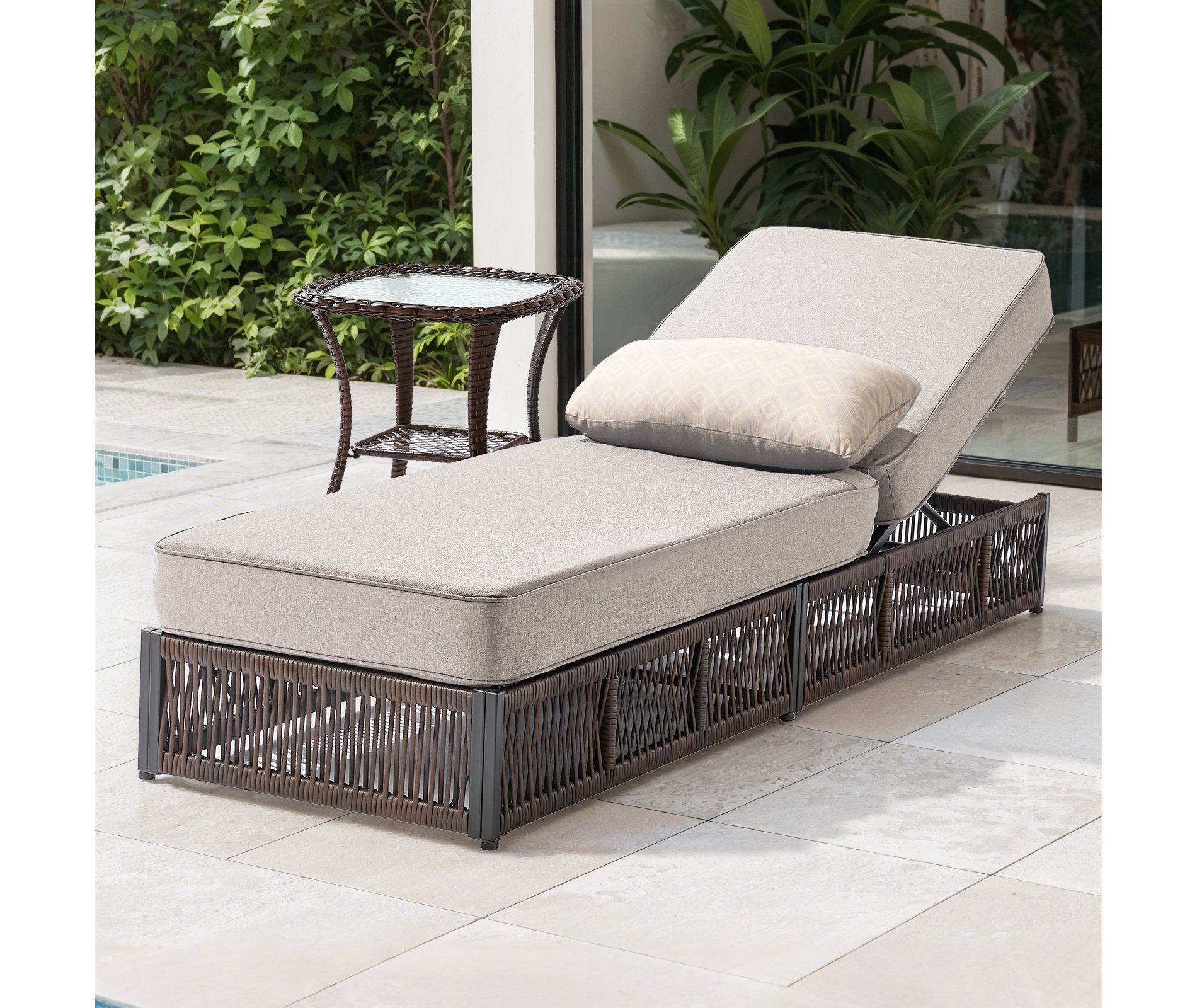 Gymojoy Outdoor Chaise Lounge with Side Table Set, Adjustable Outdoor Chaise Lounge Chair with 5 Adjustable Positions, Patio Chaise Lounge Chair