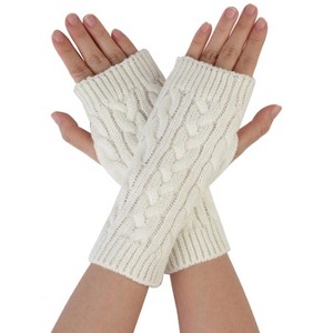 Allegra K Women's Fingerless Gloves Knitted Ribbed Cuff Arm Warmers One Size - 1 of 4
