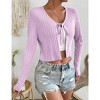 BLUEMING Summer Cardigan Sweaters for Women Cropped Lightweight Front Tie Cardigan with Eyelet Knit Rib Texture Caridigan - 3 of 4