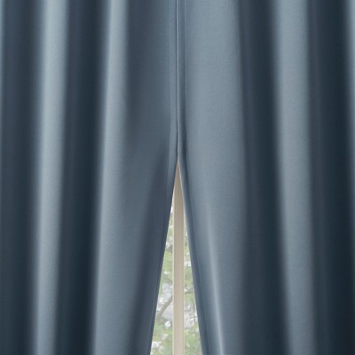 2pc 52"x84" Sun Zero Blackout Aria Magnetic Closure Back Tab Curtain Panel Pair Denim Blue: Energy Efficient, Noise Reduction