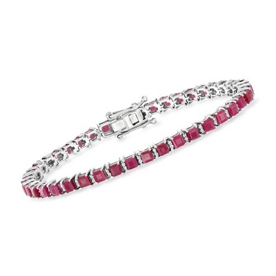 Ross-Simons 11.00 ct. t.w. Ruby and .31 ct. t.w. Diamond Tennis Bracelet in Sterling Silver Size 8