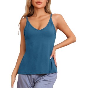 cheibear Women's Basic V Neck Sleeveless Camisoles Spaghetti Strap Tank Pajama Tops - 1 of 4