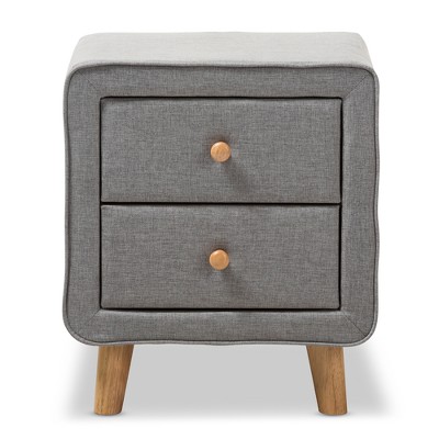 Jonesy Mid-Century Grey Fabric 2-Drawer Nightstand