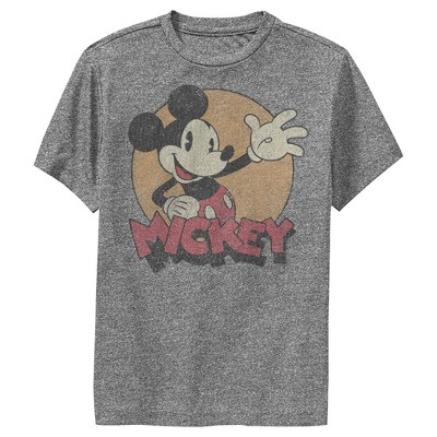 Boy's Disney Mickey Mouse Old School Distressed Performance Tee - Charcoal  Heather - Large