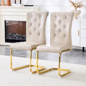 KTMBDW Modern Dining Chairs, Upholstered Kitchen Chairs with Crystal Buckle Design, Faux Leather for Living Room Lounge - 1 of 4