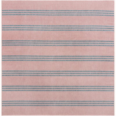 Pink and Aqua Square Synthetic Outdoor Area Rug