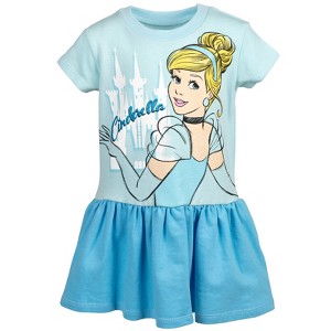 Disney Frozen Elsa Anna Moana Princess Rapunzel Jasmine Belle Girls French Terry Dress Toddler - 1 of 4