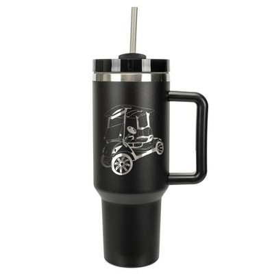 Elanze Designs 40 Ounce Travel Tumbler With Straw and Lid Stainless Steel Double Wall Insulated Rolling Golf Cart Black
