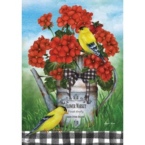 Geranium Watering Can Summer House Flag Goldfinches Birds 28" x 40" Briarwood Lane - 1 of 4