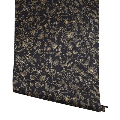 Elegant Aviary Black & Gold Peel and Stick Wallpaper Roll