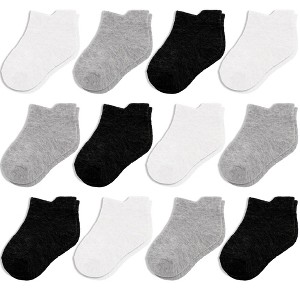 Cozyway Ankle Cotton Baby Socks - 12 Pack Stretch Newborn Socks, Baby Socks 0-6 Months, Black/White/Darkgray, Unisex - 1 of 4