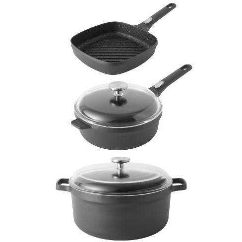BergHOFF GEM 5Pc Nonstick Cast Aluminum Wok and Stockpots Cookware Set, Glass Lids main image 0