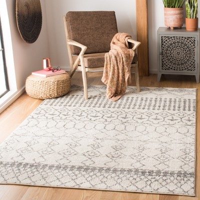 Ivory & Grey Hand-Knotted Boho-Chic Synthetic Runner Rug - 2' x 5'