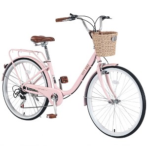 Okak 26IN 7 Speed Cruiser Bikes with Basket and Steel Frame, Multiple Colors Womens Bike with Comfort Seat, Girls Bike for Kids and Adults - 1 of 4