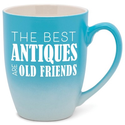 Elanze Designs The Best Antiques Are Old Friends Two Toned Ombre Matte Pale Blue and White 12 ounce Ceramic Stoneware Coffee Cup Mug
