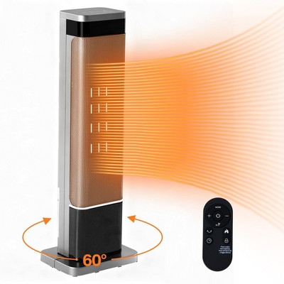 FONTOI 23" Oscillating Ceramic Tower Indoor Space Heater for Home with Thermostat ECO Mode, 12H Timer Safety Protection Winter, Silver,