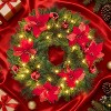 24" Pre-Lit Christmas Wreath with Berries Pinecones Poinsettia Flowers Lighted Artificial Christmas Wreath for Home Indoor Outdoor Decorations - 3 of 4