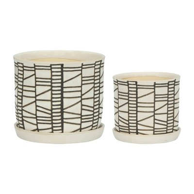 Sagebrook Home Set of Two 6"H/8"H Ceramic Abstract Tiled Design Planters for Living