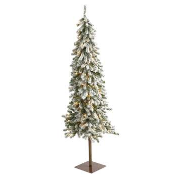 6ft Nearly Natural Pre-Lit Flocked Alpine Artificial Christmas Tree Clear Lights