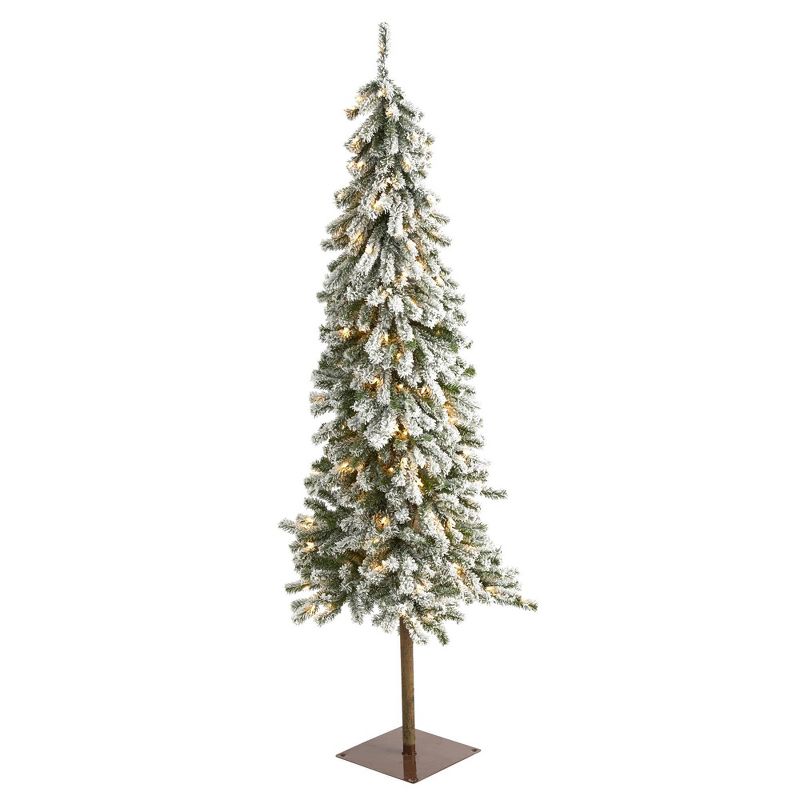 6ft Nearly Natural Pre-Lit Flocked Alpine Artificial Christmas Tree Clear Lights, 1 of 12