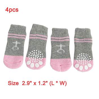 Unique Bargains Nonslip Warm Knitted Socks Bootie for Pet Dog Pink Gray