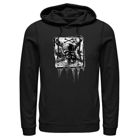 Men s Pirates of the Caribbean Curse of the Black Pearl Black and White Skull Logo Pull Over Hoodie Black Medium