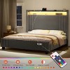 WOWLIVE Queen/King Upholstered Bed Frame with Storage Wingback Headboard, Modern Platform Bed Frame with Outlet & LED Light - 4 of 4