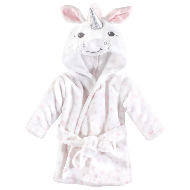 Hudson Baby Infant Girl Plush Bathrobe and Toy Set, White Unicorn, One Size, 3 of 5