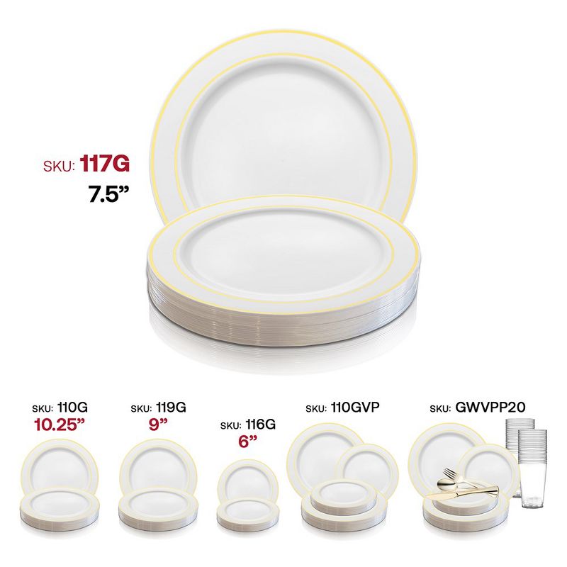 Smarty Had A Party 7.5" White with Gold Edge Rim Plastic Appetizer/Salad Plates (120 Plates), 5 of 7