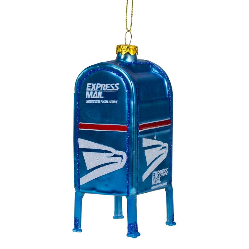 Northlight 4.5" Shiny Blue Glittered Express Mail USPS Mailbox Glass Christmas Ornament, 1 of 6