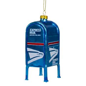 Northlight 4.5" Shiny Blue Glittered Express Mail USPS Mailbox Glass Christmas Ornament