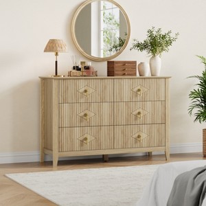 White Dresser for Bedroom with 6 Drawers, 47" Wide Wood Chest of Deep Drawers, Modern TV Stand Large Storage Organizer for Closet,Living Room,Hallway - 1 of 4