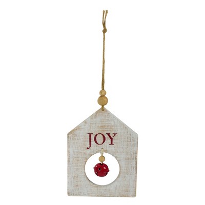 Northlight 8" White Wooden "JOY" With Red Bell Christmas Ornament