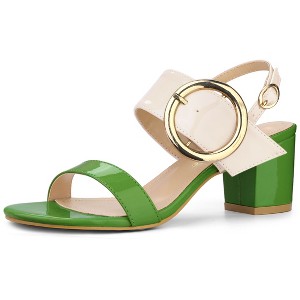 Allegra K Women's Contrast Color Slingback Block High Chunky Heel Sandals - 1 of 4