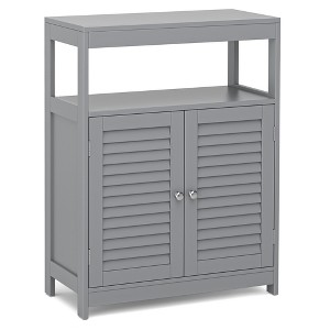 Costway Bathroom Floor Cabinet Storage Organizer with Open Shelf & Double Shutter Door Grey/White - 1 of 4