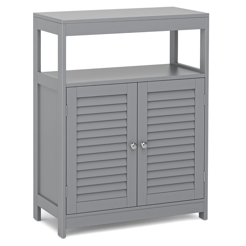 Costway Bathroom Floor Cabinet Storage Organizer with Open Shelf & Double Shutter Door Grey/White, 1 of 10