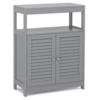 Costway Bathroom Floor Cabinet Storage Organizer with Open Shelf & Double Shutter Door Grey/White