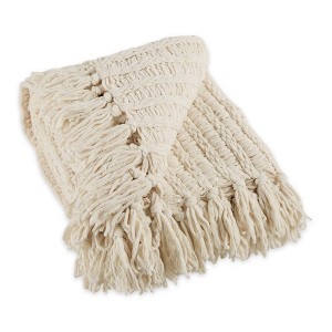 50"x60" Chenille Luxury Tassel Throw Blanket Cream - Design Imports: Soft, Woven, Decorative - 1 of 4