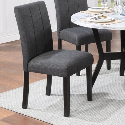 Kusa 45&quot; Round Black Engineering Stone Dining Set with Gray Upholstered Chairs