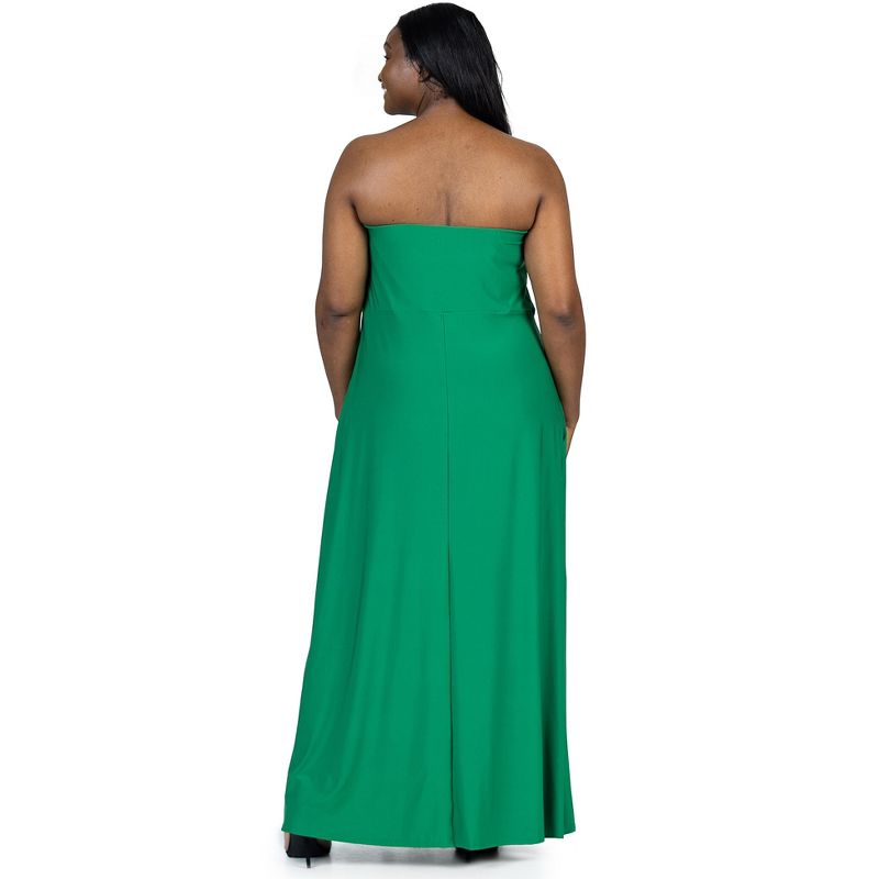 24seven Comfort Apparel Plus Size Pleated A Line Strapless Maxi Dress With Pockets, 3 of 7