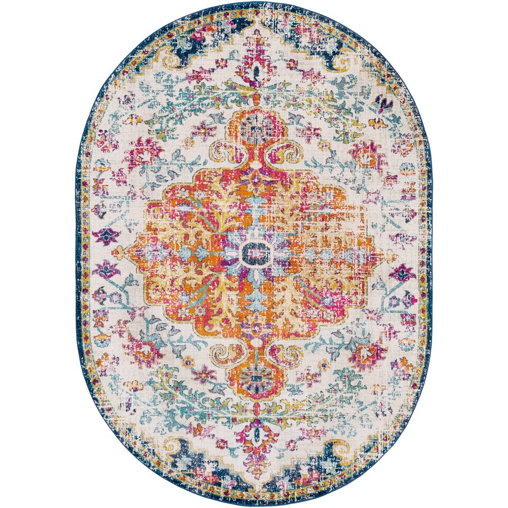 Photos - Area Rug Livabliss 6'7"x9' Oval Abby Traditional Rugs Aqua: Medium Pile, Stain & Fade-Resistant, Indoor Use
