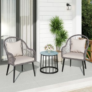 Captiva Designs 3pc Conversation Set with Bistro Table with Steel Frame & All-weather Woven Chairs - 1 of 4