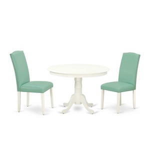 Round Dining Table Set 3pc - 42" Table & 2 Parsons Chairs - Modern PU Leather & Linen White Legs - 1 of 4