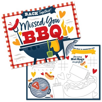 Big Dot of Happiness Missed You BBQ - Paper Backyard Summer Picnic Party Coloring Sheets - Activity Placemats - Set of 16