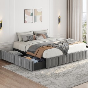 Yaheetech Upholstered Bed Frame Without Headboard With 4 Storage Drawers - 1 of 4