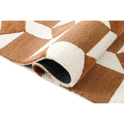 Retro Brown and White Hand-Tufted Wool Geometric Rug