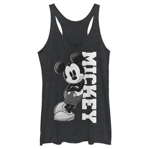 Women's Mickey & Friends Black and White Mickey Mouse Racerback Tank Top -  Black Heather - X Large